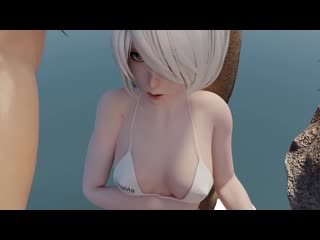 cute 2b in white bikini, nier- automata, with sound